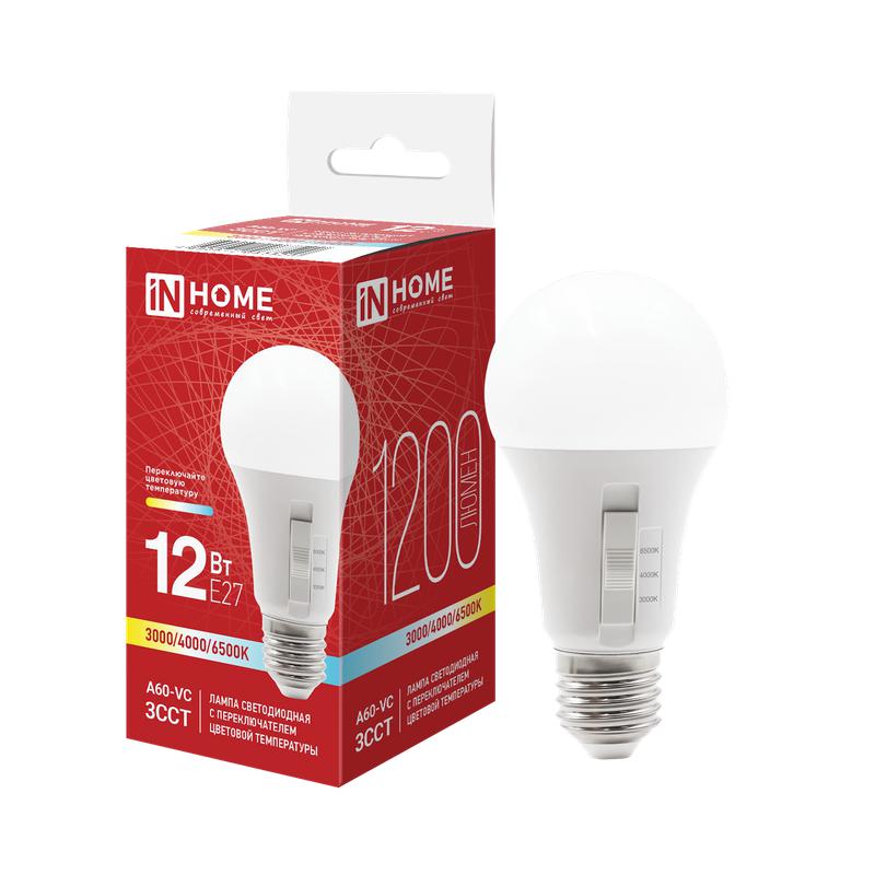 лампа светодиодная led-a60-vc 12вт 3сст 3000/4000/6500к e27 1200лм 230в с переключателем на лампе in home 4690612067520 от BTSprom.by