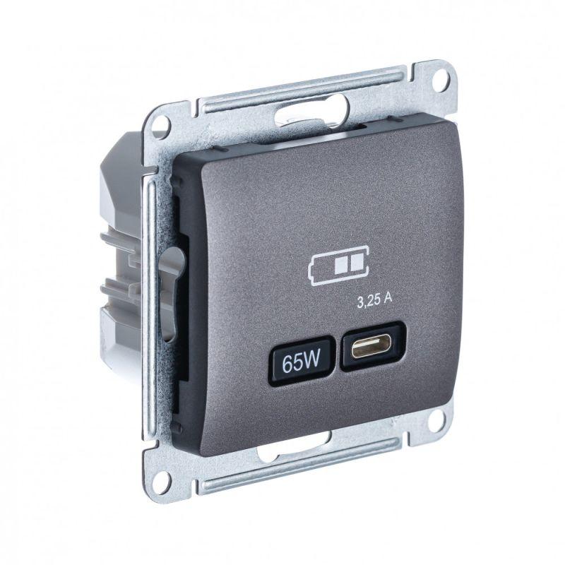 розетка usb glossa тип c 65вт qc pd высокоскор. зу механизм графит se gsl001327 от BTSprom.by
