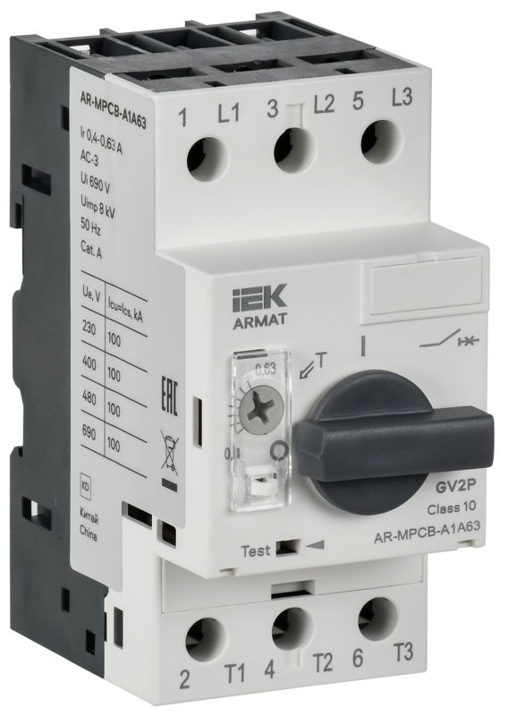 выключатель автоматический защиты двигателя a1 gv2p 0.4-0.63а armat iek ar-mpcb-a1a63 от BTSprom.by