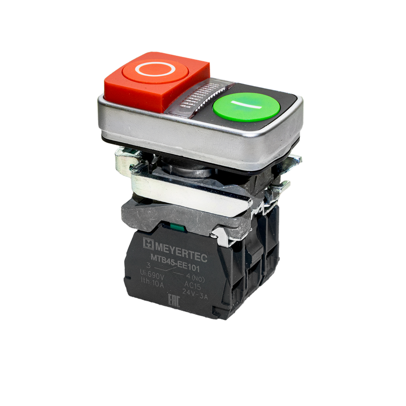 кнопка двойная выступающая с подсветкой маркировка "i+o" 1no+1nc 24в ac/dc ip65 металл mtb4-bw84751 красн./зел. овен 137157 от BTSprom.by
