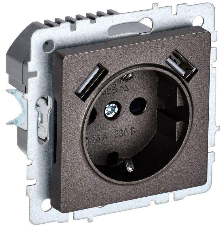 розетка brite рюш10-2-бртб 16а с usb a+a 3.1а с заземл. защ. шторки темн. бронза iek br-r14-16-u21-d31-k45 от BTSprom.by