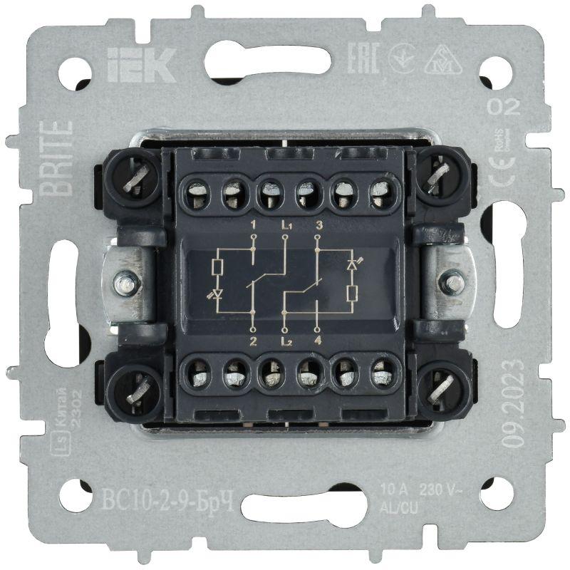  Выключатель 2-кл. BRITE 10А ВС10-2-9-БрЧ для отелей с индик. механизм черн. IEK BR-V20-2-10-K02 фото в каталоге от BTSprom.by