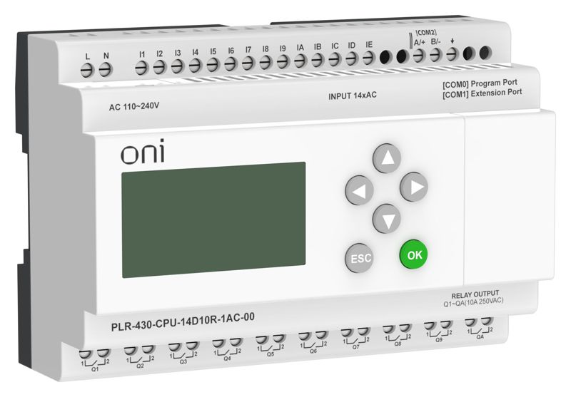  Модуль ЦПУ ПЛК 430 14 DI 10 RO 220В AC с экраном ONI PLR-430-CPU-14D10R-1AC-00 фото в каталоге от BTSprom.by