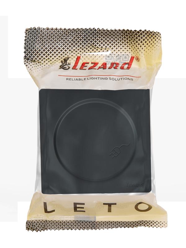  Розетка 1-м ОП LETO с заземл. с крышкой LETO ПБТ графит LEZARD 752-3400-123B фото в каталоге от BTSprom.by