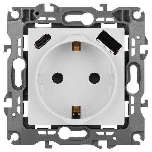 розетка эра12 12-4108-01 16а 250в 2p+e с usb type-a+c 5в-3а защ. шторки бел. эра б0067752 от BTSprom.by