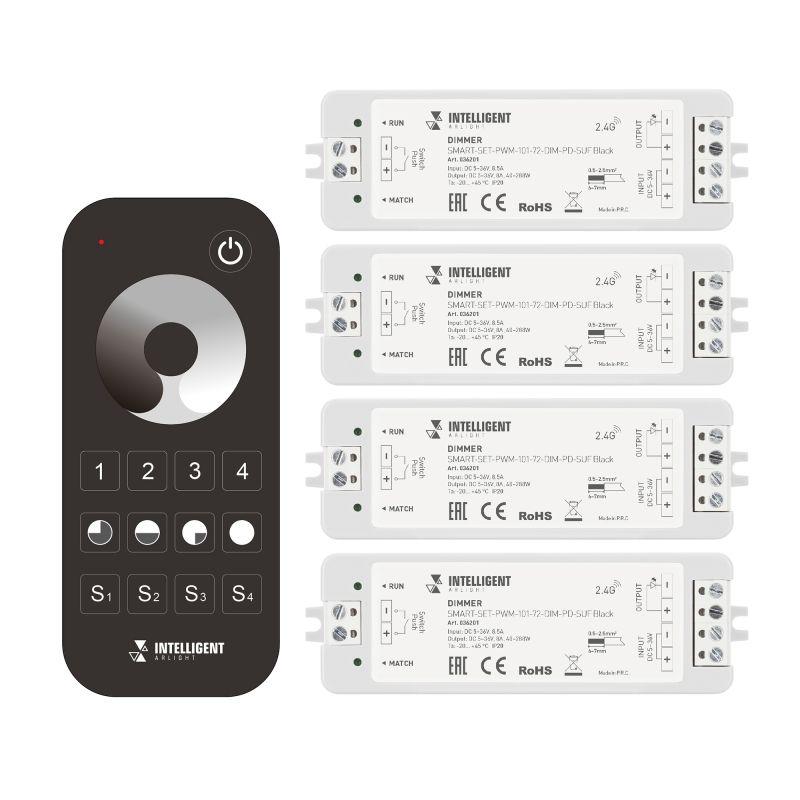 диммер smart-set-pwm-101-72-dim-pd-suf black (5-36в 1х8а x4 пду 13кн 2.4g) ip20 пластик intelligent arlight 036201 от BTSprom.by