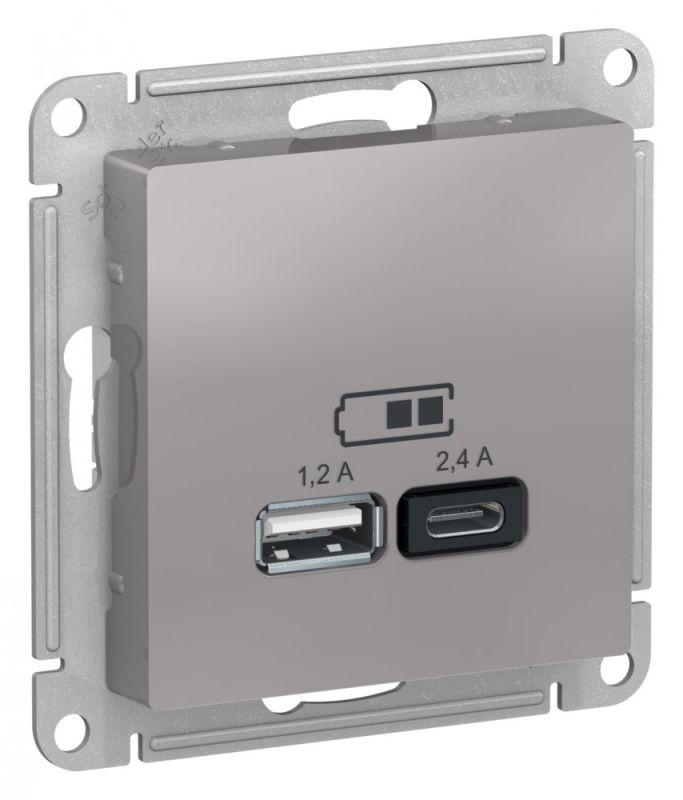розетка usb atlasdesign тип a+c 5в/2.4а 2х5в/1.2а механизм алюм. se atn000339 от BTSprom.by
