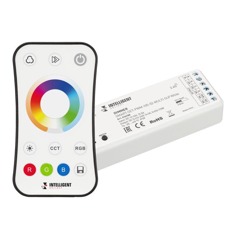 диммер smart-set-pwm-105-52-multi-suf white (12-24в 5х3а пду ring 10кн 2.4g) ip20 пластик intelligent arlight 036188 от BTSprom.by