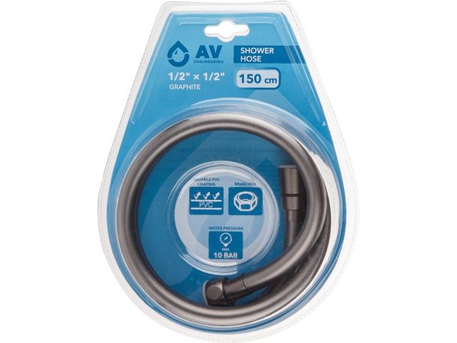 шланг душевой, pvc, 1/2" г-г 150 см, графит, av engineering (гайка латунь, 10 бар) avsss-114 от BTSprom.by