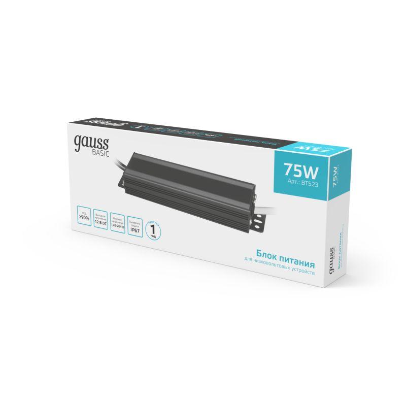  Блок питания для светодиодной ленты Basic 75Вт 12В IP67 герметичный (драйвер) GAUSS BT523 фото в каталоге от BTSprom.by