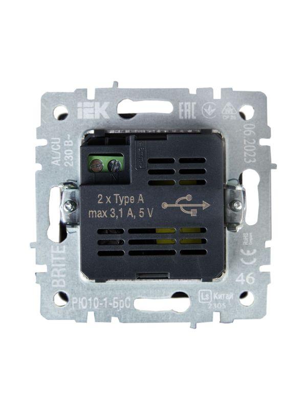  Розетка BRITE USB A+A 3.1А РЮ10-1-БрС механизм сталь IEK BR-U21-D31-K46 фото в каталоге от BTSprom.by