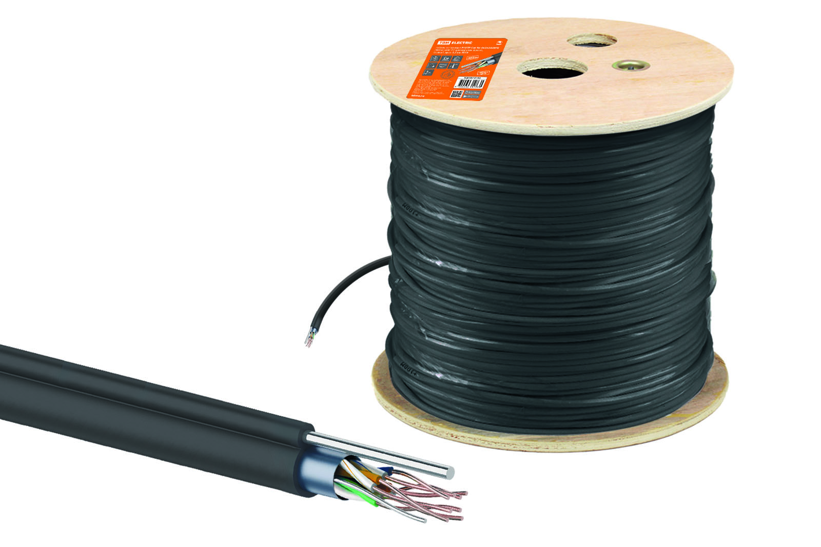 кабель витая пара f/utp cat 5e 4х2х24awg (305м) solid, pe для наружн. прокл., чёрный, трос 1,2мм tdm от BTSprom.by
