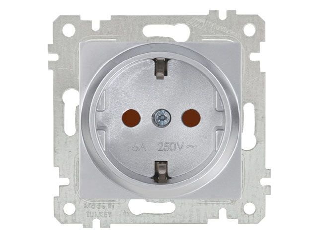 розетка 1-ая (скрытая, без рамки, с/з, шторки) серебро, rita, mutlusan (16 a, 250 v, ip 20) 2200 605 0282 от BTSprom.by