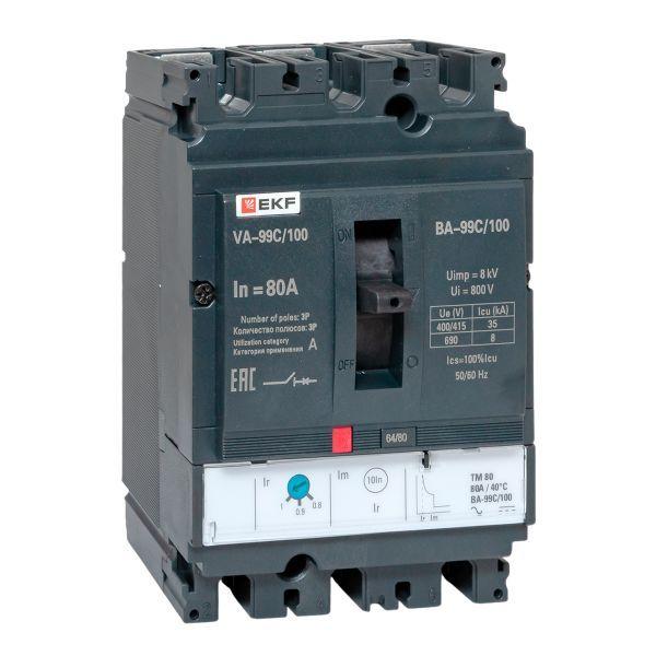 выключатель автоматический 3п 100/80а 36ка ва-99c compact ns proxima ekf mccb99c-100-80 от BTSprom.by