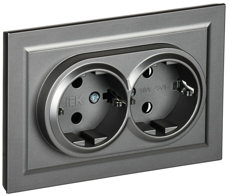 розетка 2-м сп brite рс12-3-брс 16а в сборе с заземл. без защ. шторок сталь iek br-r21-16-k46-f от BTSprom.by