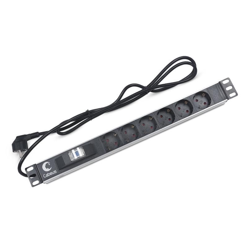блок розеток 6-м pdu-6p-b-2eu 16а горизонт. евро/немецк. стандарт с автомат. выкл. шнур 2м для 19дюйм шкафов алюм. cabeus 7292c от BTSprom.by