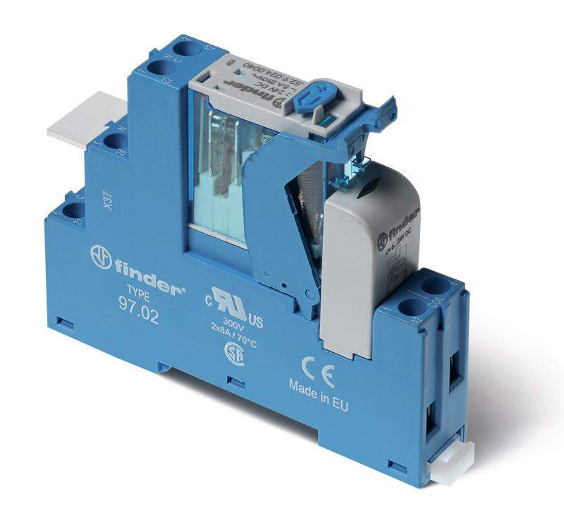 модуль интерфейсный (сборка 46.52.8.110.0040 + 99.02.0.230.98 + 97.02spa) электромеханич. реле 2co 8а agni 110в ac ip20 винт. клеммы пластик. клипса led + варистор кнопка тест + мех.индикатор finder 4c0281100060spa от BTSprom.by