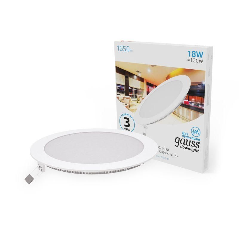 светильник светодиодный slim 18вт 6500к ip20 1560лм 220-240в дво круг бел. gauss 939111318 от BTSprom.by