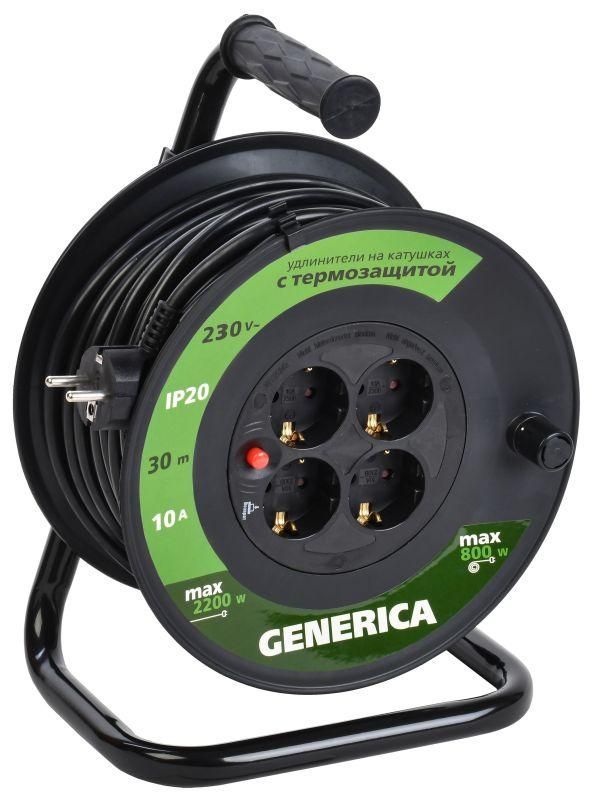удлинитель на катушке 4х30м 10а ip20 ук30 2p+pe 3х1 термозащита generica wkp10-10-04-30-g от BTSprom.by