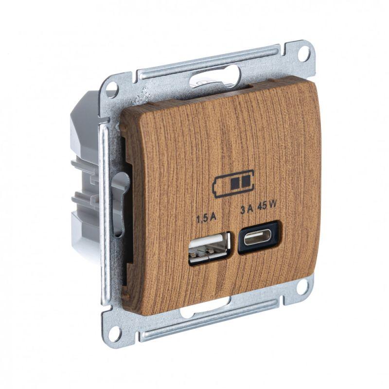 розетка usb glossa тип a+c 45вт qc pd высокоскор. зу механизм дерево дуб se gsl000529 от BTSprom.by
