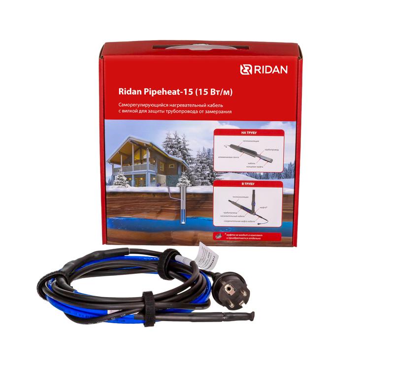 кабель нагревательный саморег. pipeheat-15 90вт 6м с вилкой ридан 21rt0802r от BTSprom.by