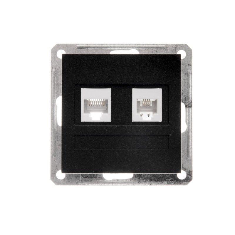 розетка компьютерная + телефонная 2-м сп w59 rj45 + rj11 кат.5e 1а механизм черн. бархат se rsi-251tk5e-6-86 от BTSprom.by