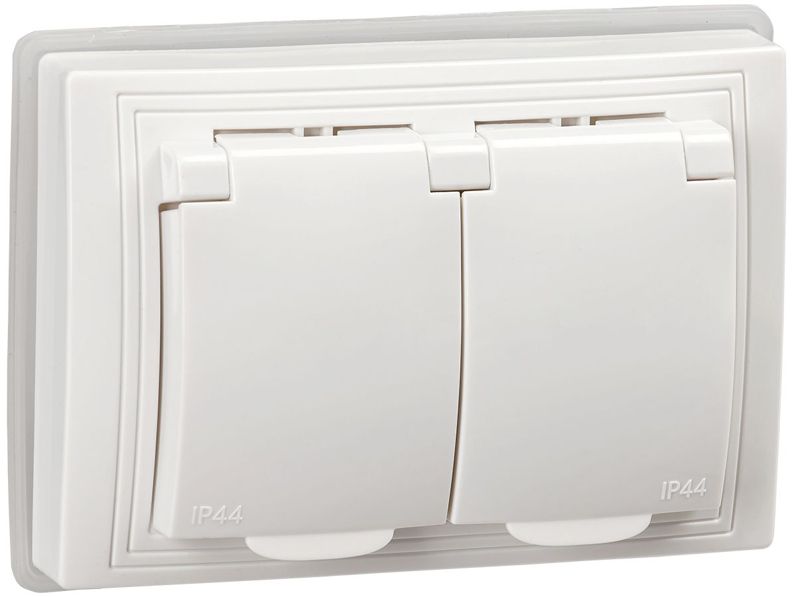 розетка 2-м сп кварта рсбш12-3-кб-44 16а ip44 с заземл. защ. шторки бел. generica kv-r26-16-44-k01 от BTSprom.by