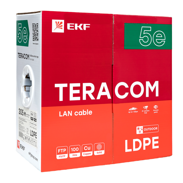  Кабель витая пара F/UTP кат.5E 4 пары solid внешн. LDPE черн. TERACOM EKF TRC-5EFTP-04PE-BK-OUT3 фото в каталоге от BTSprom.by