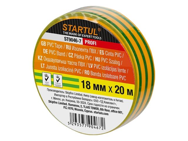 изолента пвх 18ммх20м желто-зеленая startul profi (st9046-7) (130 мкм) st9046-7 от BTSprom.by