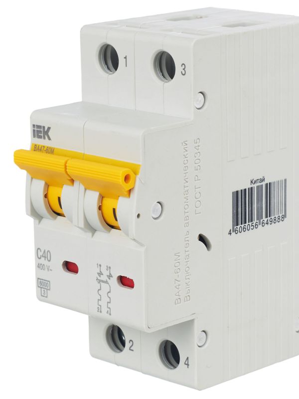  Выключатель автоматический модульный 2п C 40А 6кА ВА47-60M KARAT IEK MVA31-2-040-C фото в каталоге от BTSprom.by