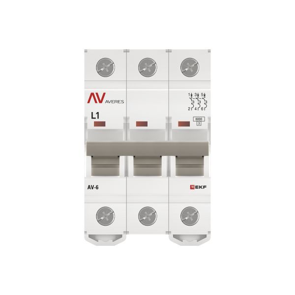  Выключатель автоматический модульный 3п L 1А 6кА AV-6 AVERES EKF mcb6-3-01L-av фото в каталоге от BTSprom.by