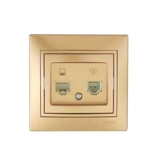 розетка компьютерная + телефонная 2-м сп mira rj45 + rj11 зол. метал. lezard 701-1313-143 от BTSprom.by