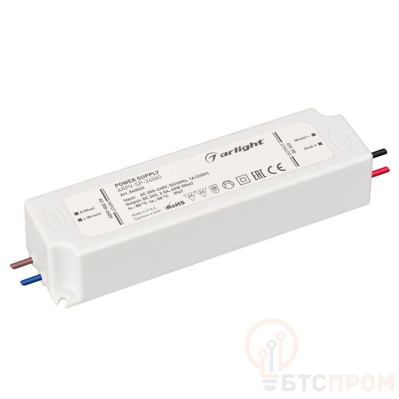 Блок питания ARPV-SP-24060 (24В 2.5А 60Вт) (IP67 пластик) Arlight 040045 фото в каталоге от BTSprom.by  Блок питания ARPV-SP-24060 (24В 2.5А 60Вт) (IP67 пластик) Arlight 040045 фото в каталоге от BTSprom.by