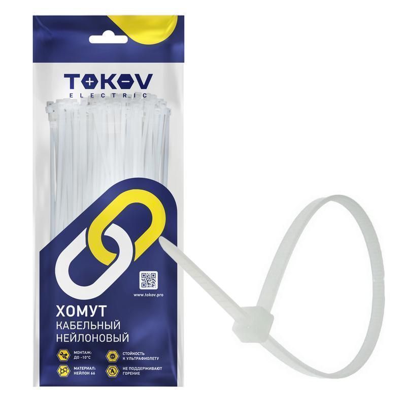хомут кабельный нейлоновый бел. 3.6х200 (уп.100шт) tokov electric tke-hns-3.6-200-w/100 от BTSprom.by