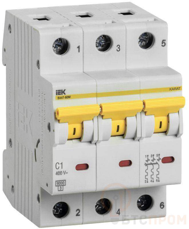 Выключатель автоматический модульный 3п C 1А 6кА ВА47-60M KARAT IEK MVA31-3-001-C фото в каталоге от BTSprom.by  Выключатель автоматический модульный 3п C 1А 6кА ВА47-60M KARAT IEK MVA31-3-001-C фото в каталоге от BTSprom.by