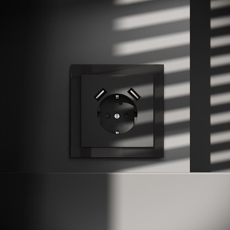  Розетка 1-м СП S70 16А с USB A+A с заземл. защ. шторки механизм черн. матов. Voltum VLS040408 фото в каталоге от BTSprom.by