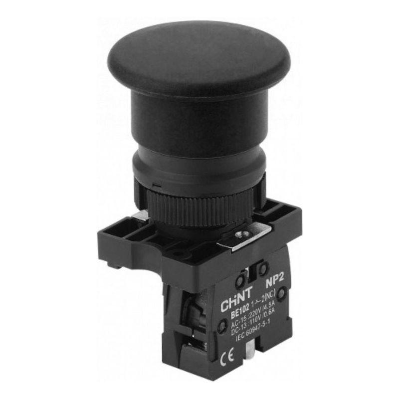 кнопка управления "грибок" np2-bc22 d40мм 1нз ip40 с самовозвратом без подсветки черн. (r) chint 573970 от BTSprom.by