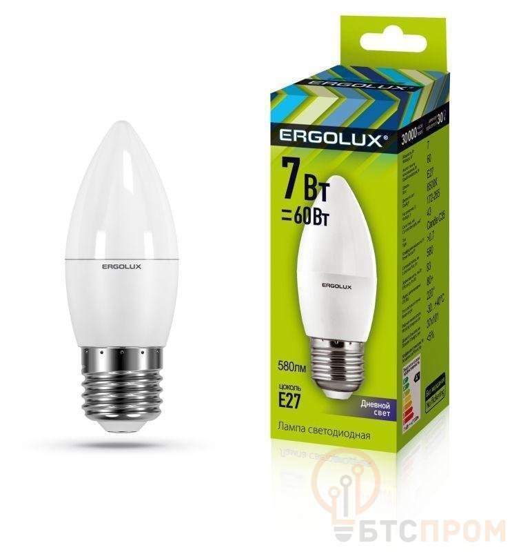 лампа светодиодная led-c35-7w-e27-6k свеча 7вт e27 6500к 172-265в ergolux 13299 от BTSprom.by