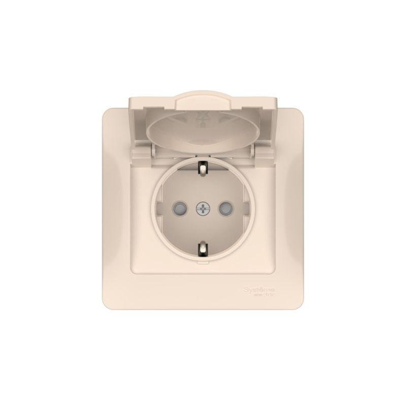  Розетка Glossa 16А IP20 с заземл. защ. шторки с крышкой быстрозажим. клем. в сборе беж. SE GSL000246S фото в каталоге от BTSprom.by