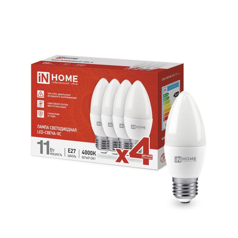 лампа светодиодная led-свеча-vc 4pack 11вт 230в e27 4000к 1050лм (уп.4шт) in home 4690612047812 от BTSprom.by