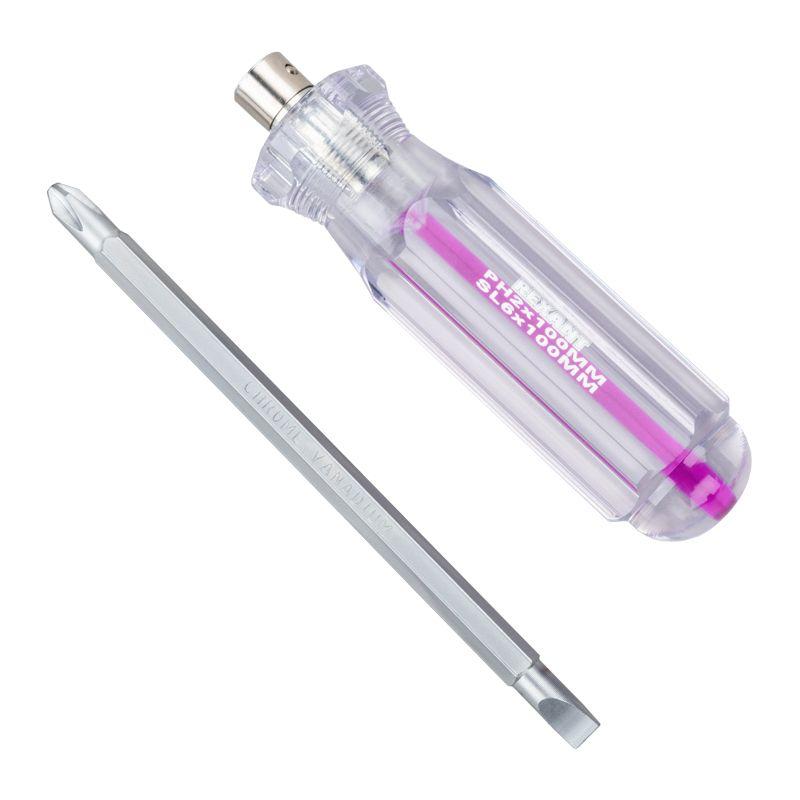  Отвертка комбинированная прозрачная рукоятка двухсторонний стержень 120мм (крестовая PH2 шлицевая SL 6мм) Rexant 12-4742 фото в каталоге от BTSprom.by