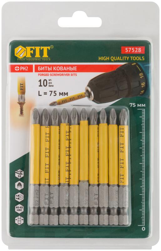  Набор бит кованые сталь S2 односторонние 75мм PH2 профи блистер (уп.10шт) FIT 57528 фото в каталоге от BTSprom.by