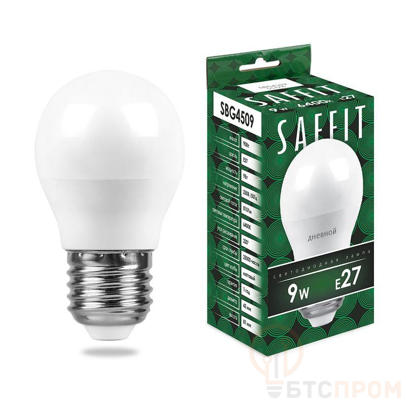 Лампа светодиодная 9Вт 230В E27 6400К G45 SBG4509 SAFFIT 55126 фото в каталоге от BTSprom.by  Лампа светодиодная 9Вт 230В E27 6400К G45 SBG4509 SAFFIT 55126 фото в каталоге от BTSprom.by
