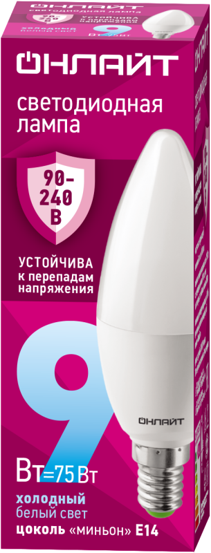 лампа светодиодная 90 412 oll-c37-9-230-6.5k-e14-fr (pro 90-240в) онлайт 90412 от BTSprom.by
