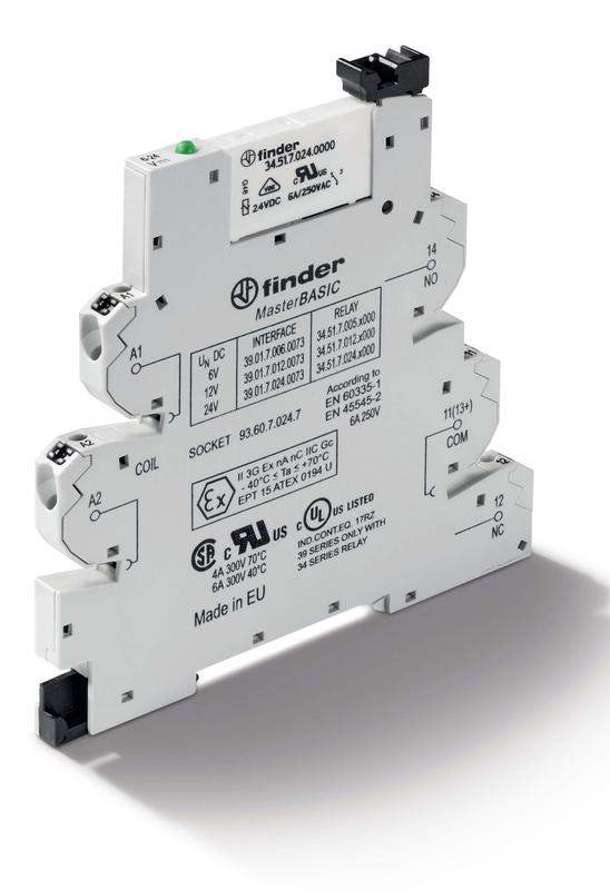 модуль интерфейсный (сборка 34.51.7.060.0000 + 93.60.8.230.7) электромеханич. реле серия masterbasic 1co 6а 230в ac ip20 безвинт. клеммы push-in версия atex finder 390182300073 от BTSprom.by