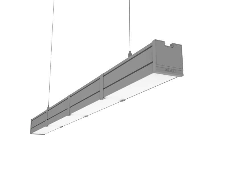 светильник светодиодный mercury pro gl 1019х66х68 48вт 3000к cri90 подвесной/накладной рассеив. опал закал. стекло ral7045 сер. муар с декоративным проводом 2м и комплектом подвесов 2м диммер dali varton v1-r0-7r257-31god-5404830 от BTSprom.by