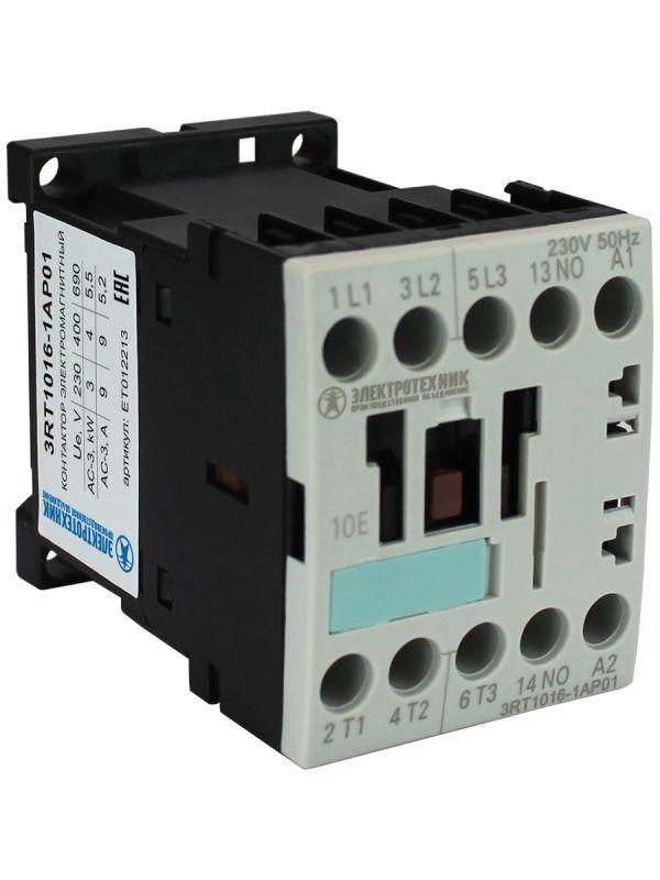 контактор электромагнитный 3rt1016-1ap01 3п 9а кат. 230в ac 50гц ip20 ac-3 ac-3 4квт 400в 1нo типоразмер s00 винтов. клеммы электротехник et012213 от BTSprom.by