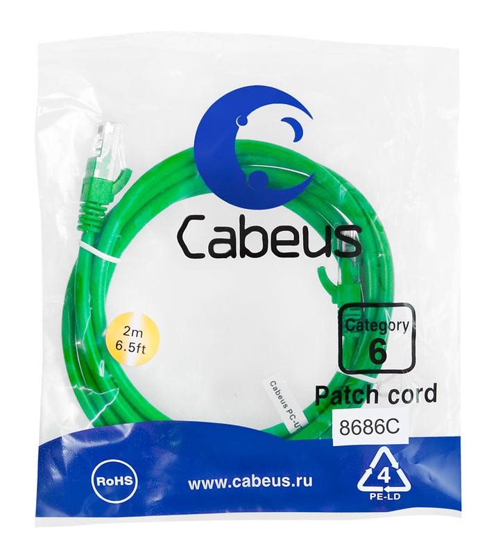 патч-корд u/utp кат.6 pc-utp-rj45-cat.6-2m-gn 2xrj45/8p8c неэкранир. pvc 2м зел. cabeus 8686c от BTSprom.by