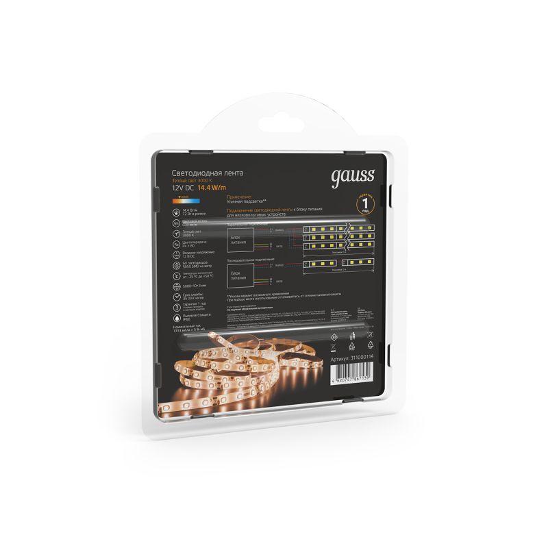  Лента светодиодная Black 5050/60-SMD 14.4Вт/м 3000К тепл. бел. IP66 660лм/м 12В (блист.5м) GAUSS 311000114 фото в каталоге от BTSprom.by