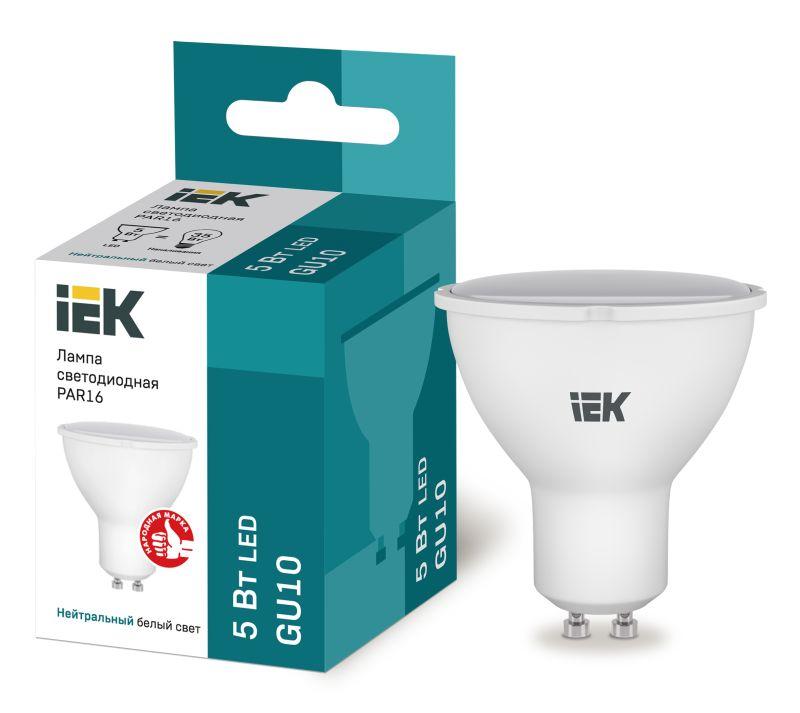 лампа светодиодная 5вт par16 4000к нейтр. бел. gu10 450лм 230-240в iek lle-par16-5-230-40-gu10 от BTSprom.by